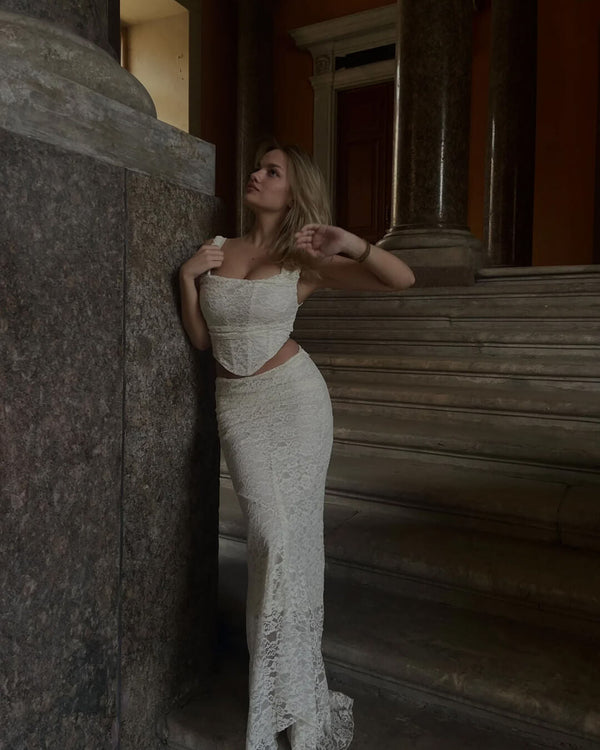 Conjunto de falda larga de encaje Esmeralda