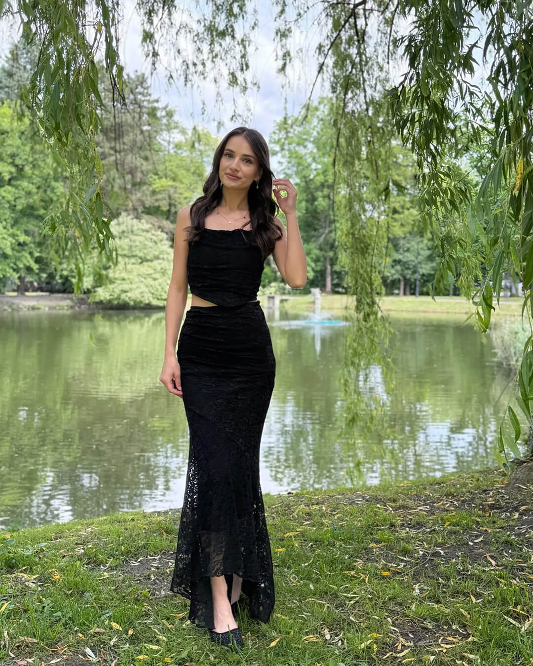 Conjunto de falda larga de encaje Esmeralda