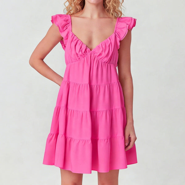 Minivestido Eulalia escalonado con mangas acampanadas