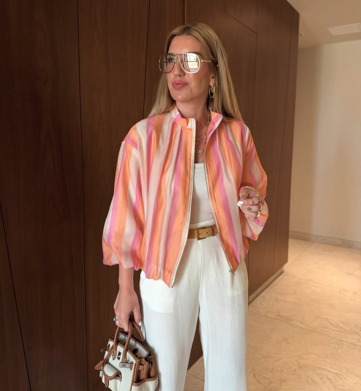 Chaqueta bomber de rayas Eva