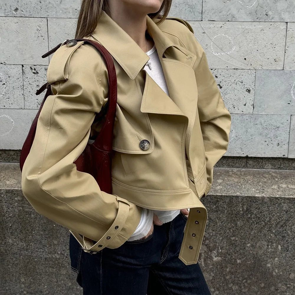Chaqueta corta tipo gabardina caqui Fern