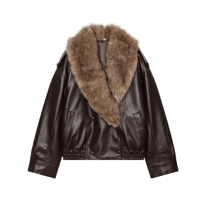Chaqueta de cuero sintético Francesca con cuello de piel desmontable