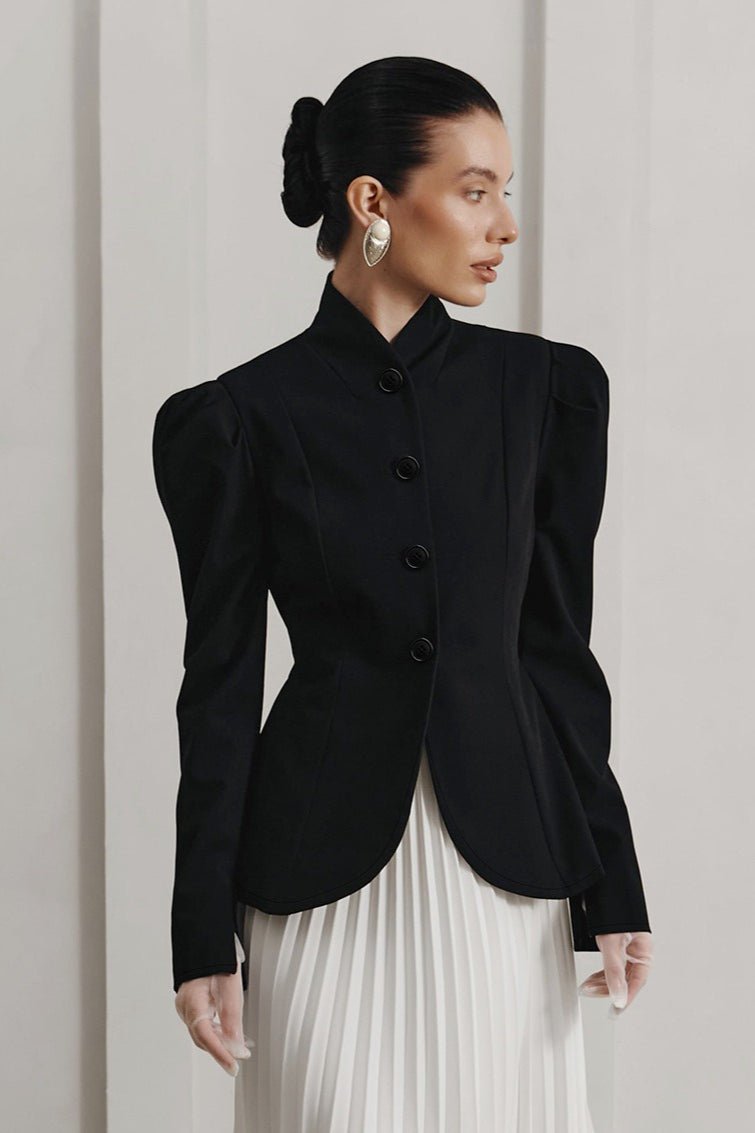 Blazer acampanado de cuello mao francés