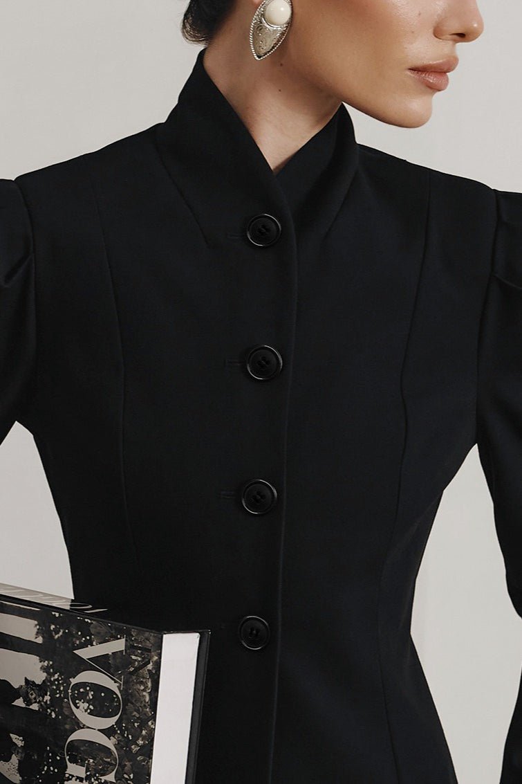 Blazer acampanado de cuello mao francés