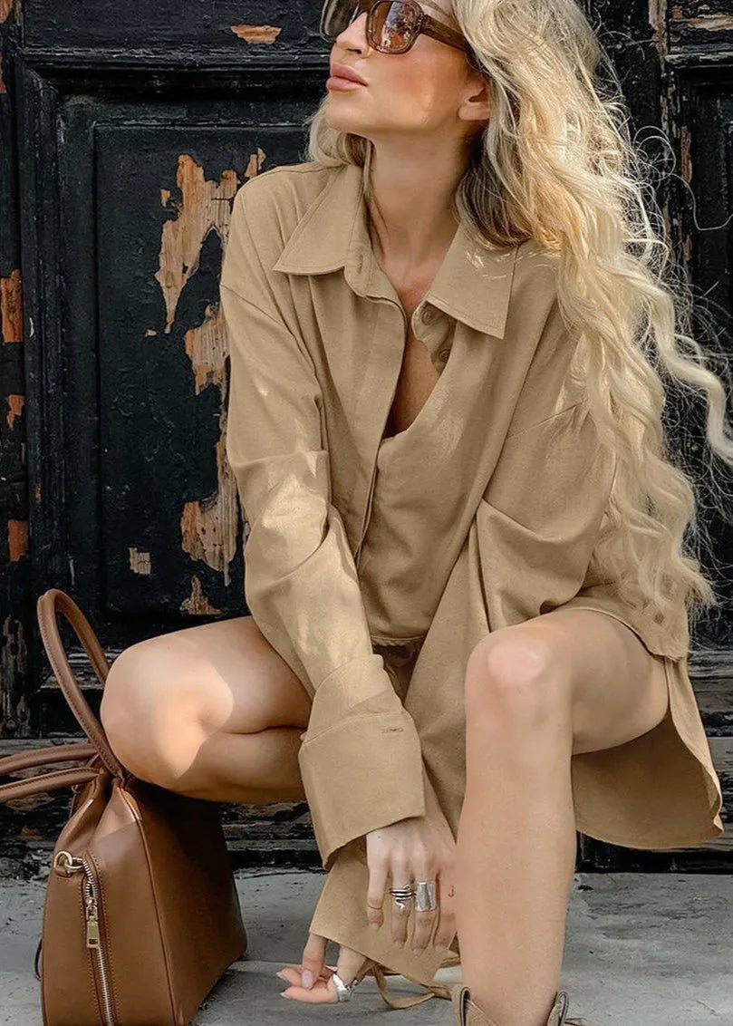 Conjunto de camisa corta y shorts con cordón Gabrielle