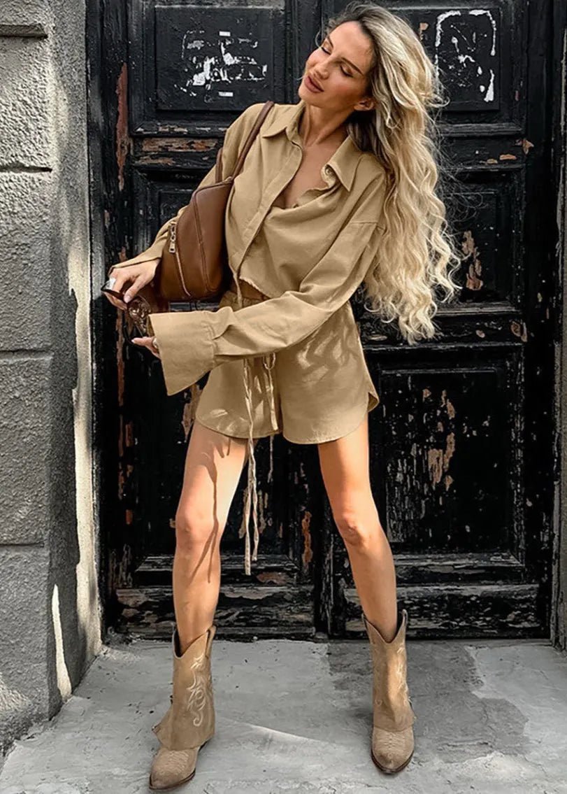 Conjunto de camisa corta y shorts con cordón Gabrielle