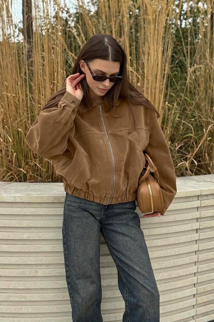 Chaqueta holgada de ante con cremallera Genoveva
