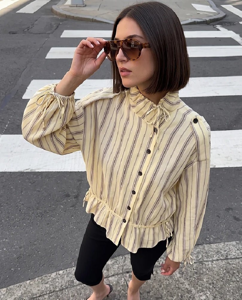 Chaqueta a rayas con cuello alto Gina