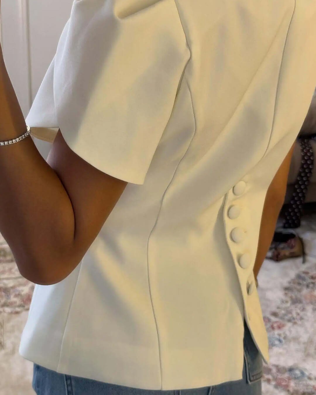 Gloria Button Front Stand Collar Top