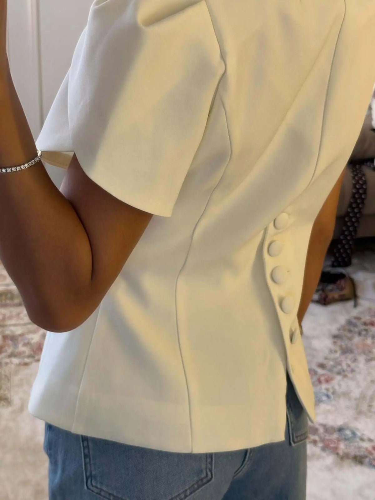 Gloria Button Front Stand Collar Top