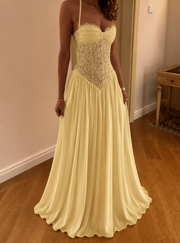 Vestido largo con corsé y cuello halter Gloria