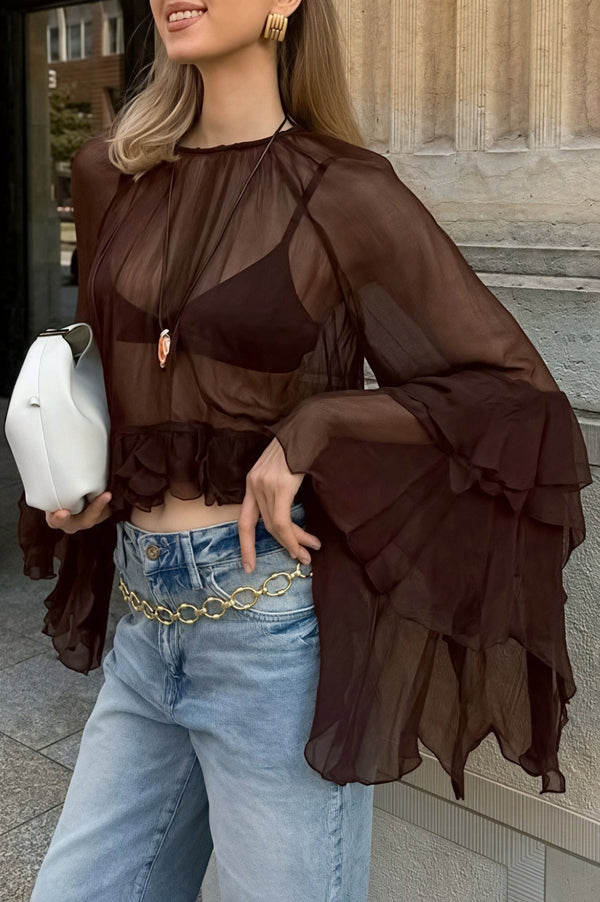 Greta Ruffled Bell Sleeves Chiffon Blouse