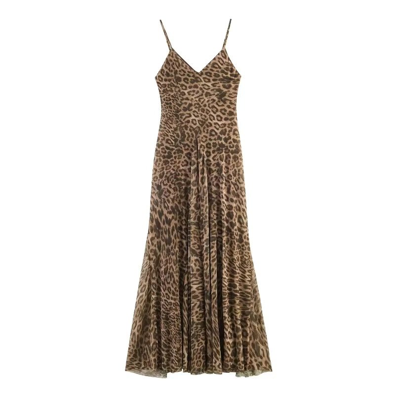 Vestido largo de tirantes con estampado de leopardo Hannah