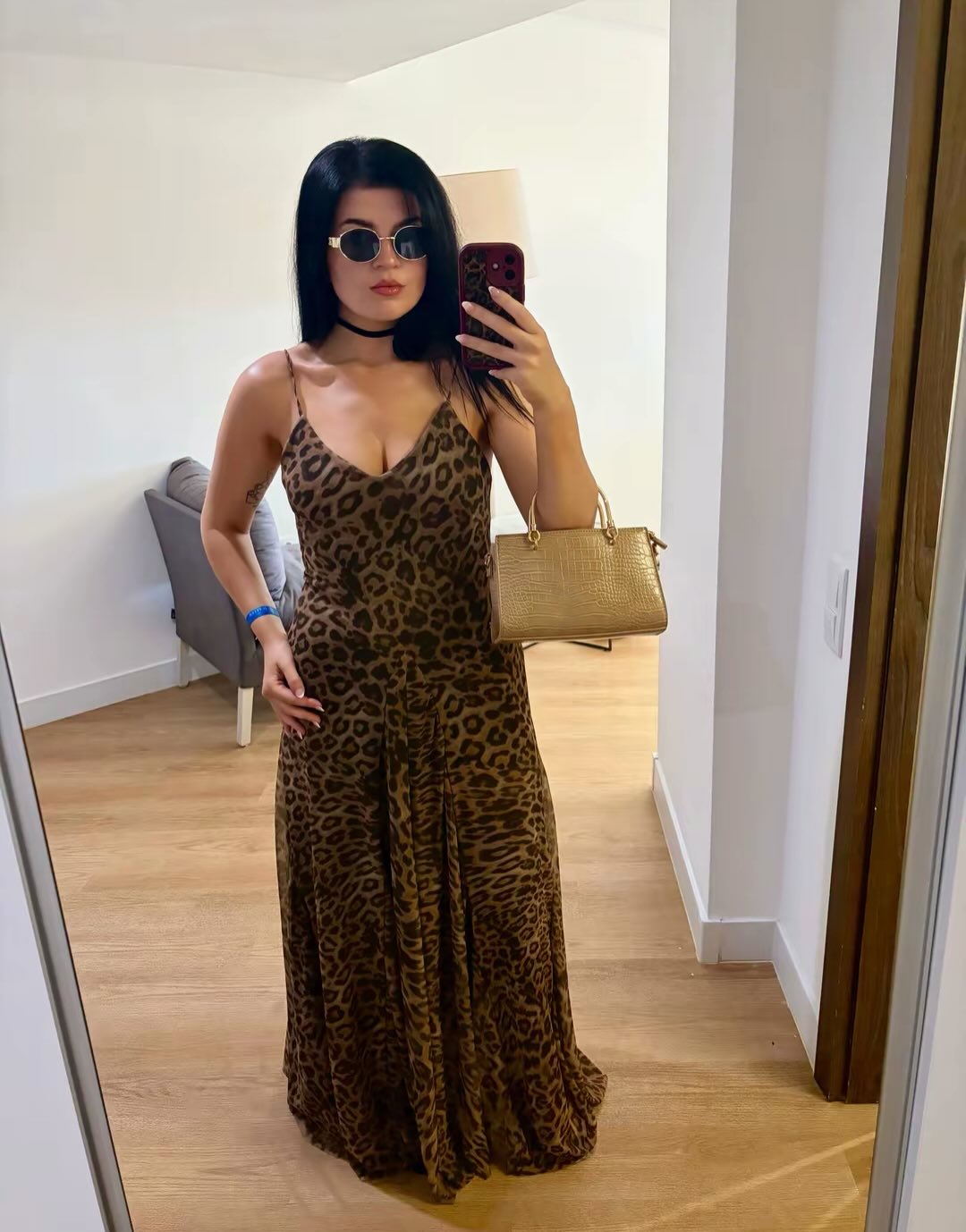 Vestido largo de tirantes con estampado de leopardo Hannah