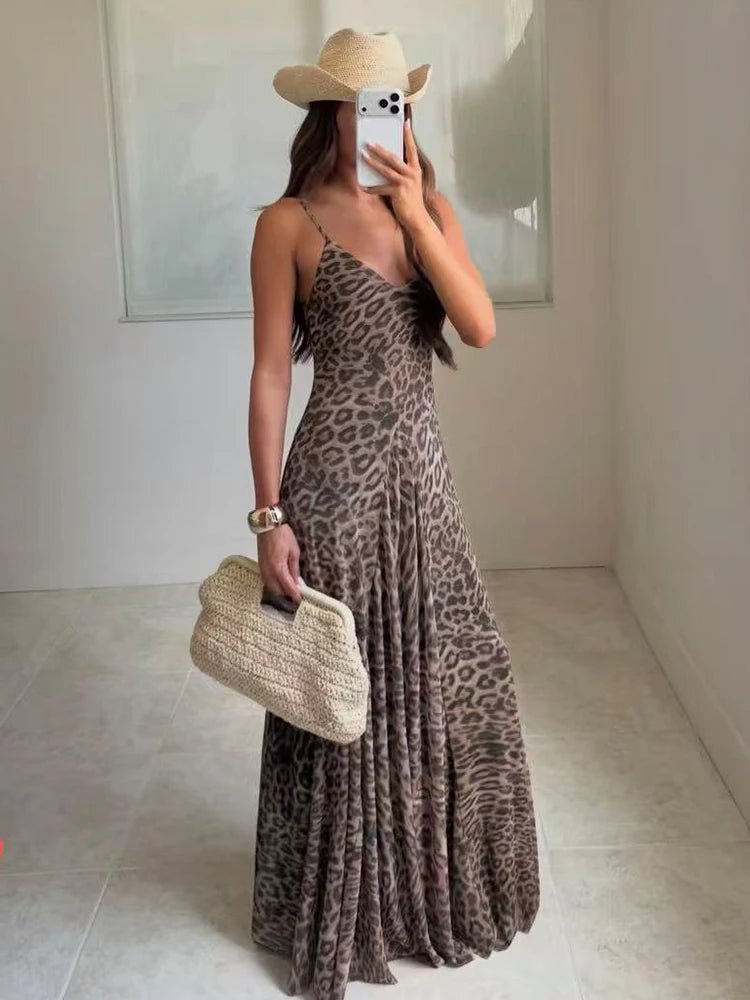 Vestido largo de tirantes con estampado de leopardo Hannah