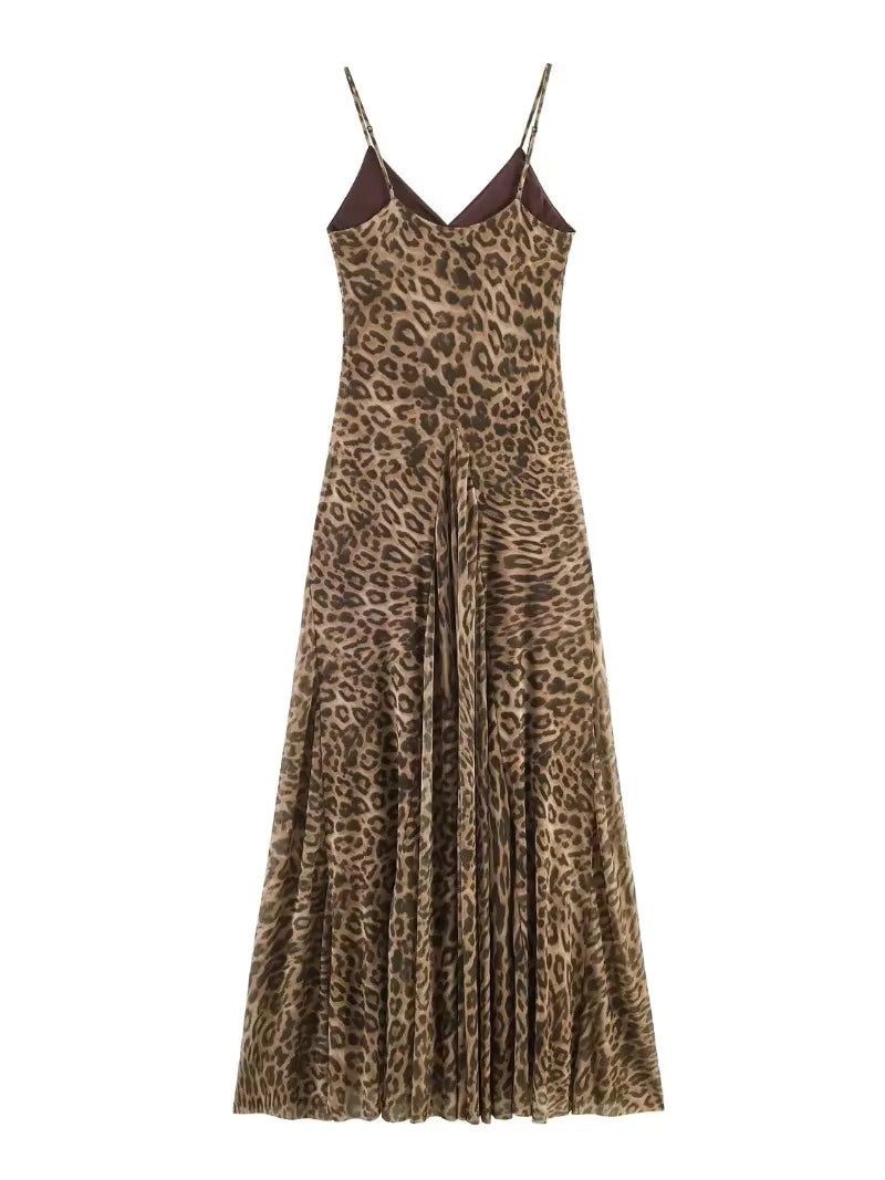Vestido largo de tirantes con estampado de leopardo Hannah