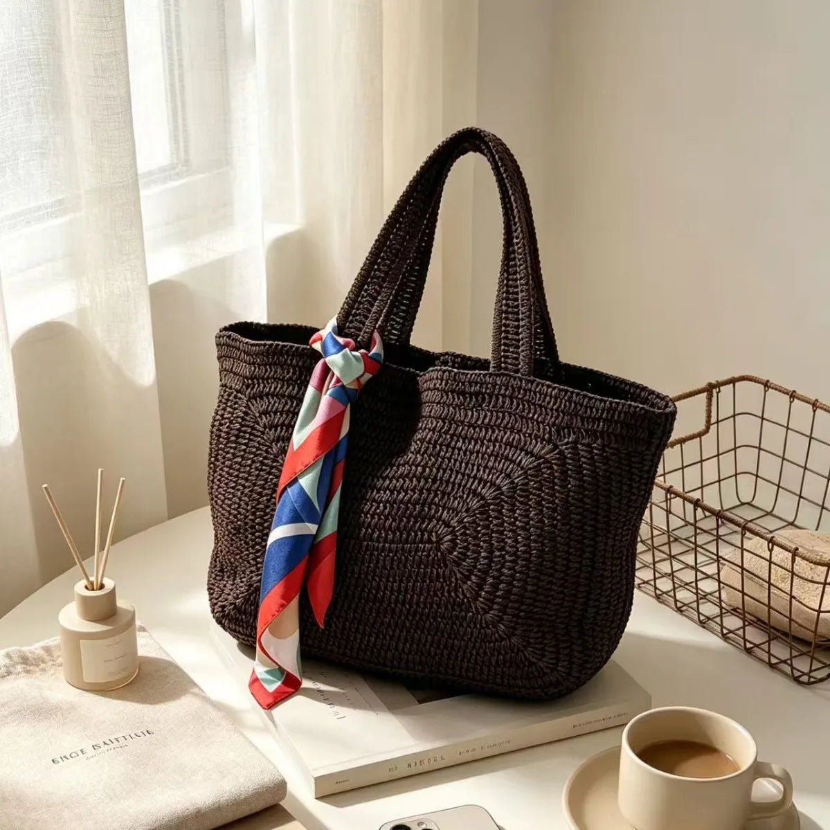 Bolso tote de playa tejido de estilo bohemio Hannie