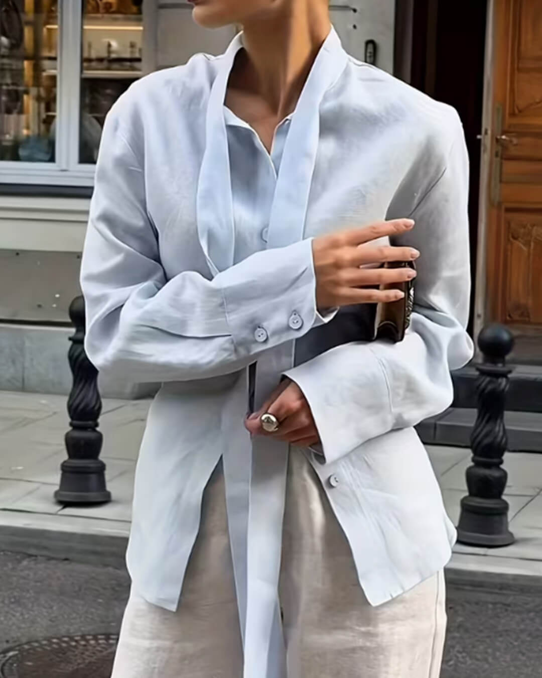 Blusa de manga larga con lazo en la espalda Harper
