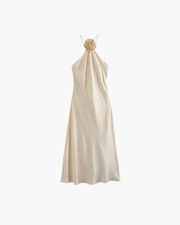 Vestido largo satinado halter Harper