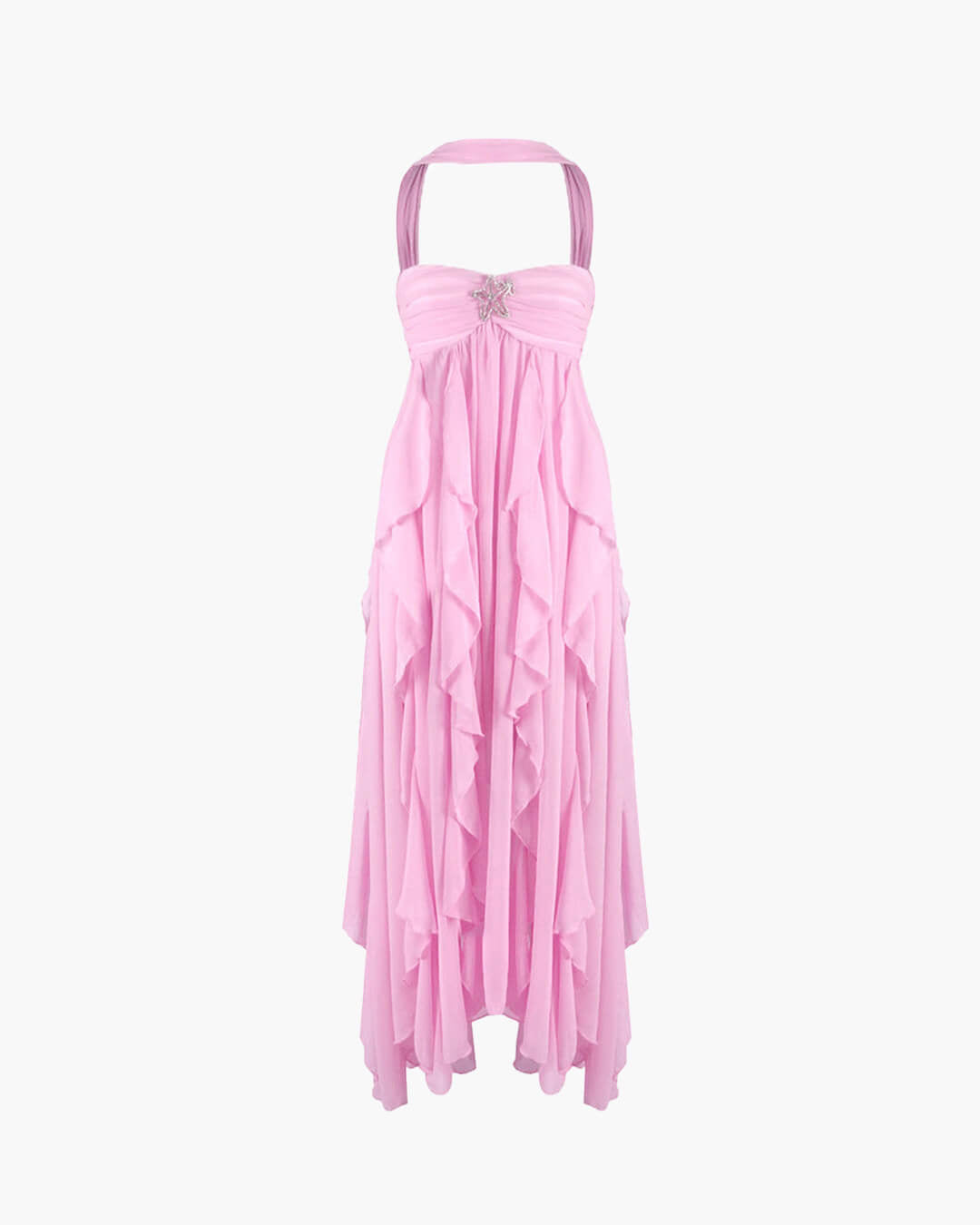 Vestido largo con volantes sin tirantes Harper