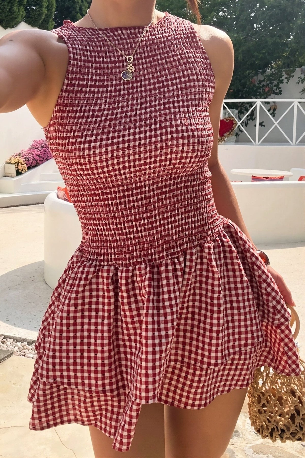 Vestido corto de cuadros fruncido Hazel
