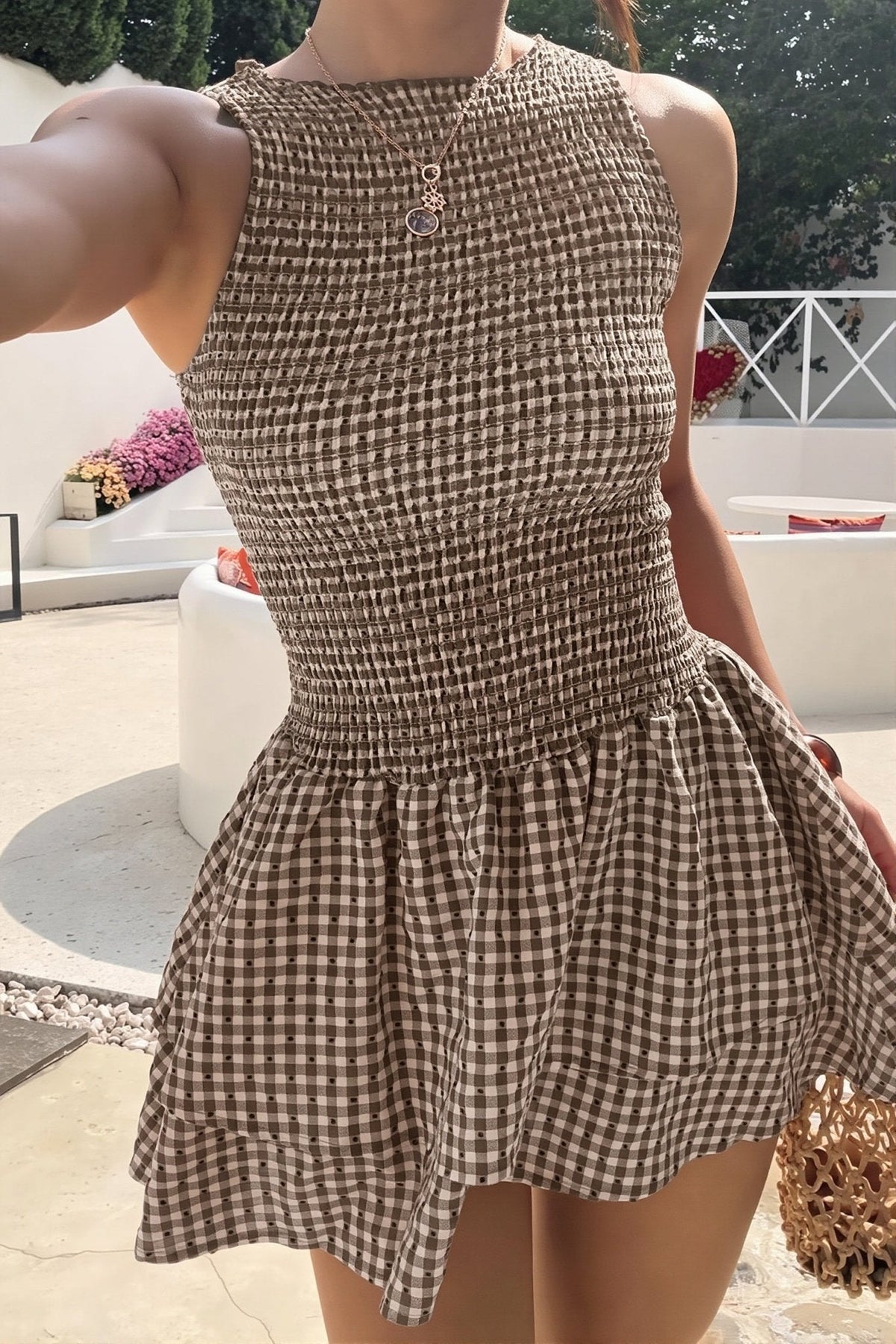 Vestido corto de cuadros fruncido Hazel