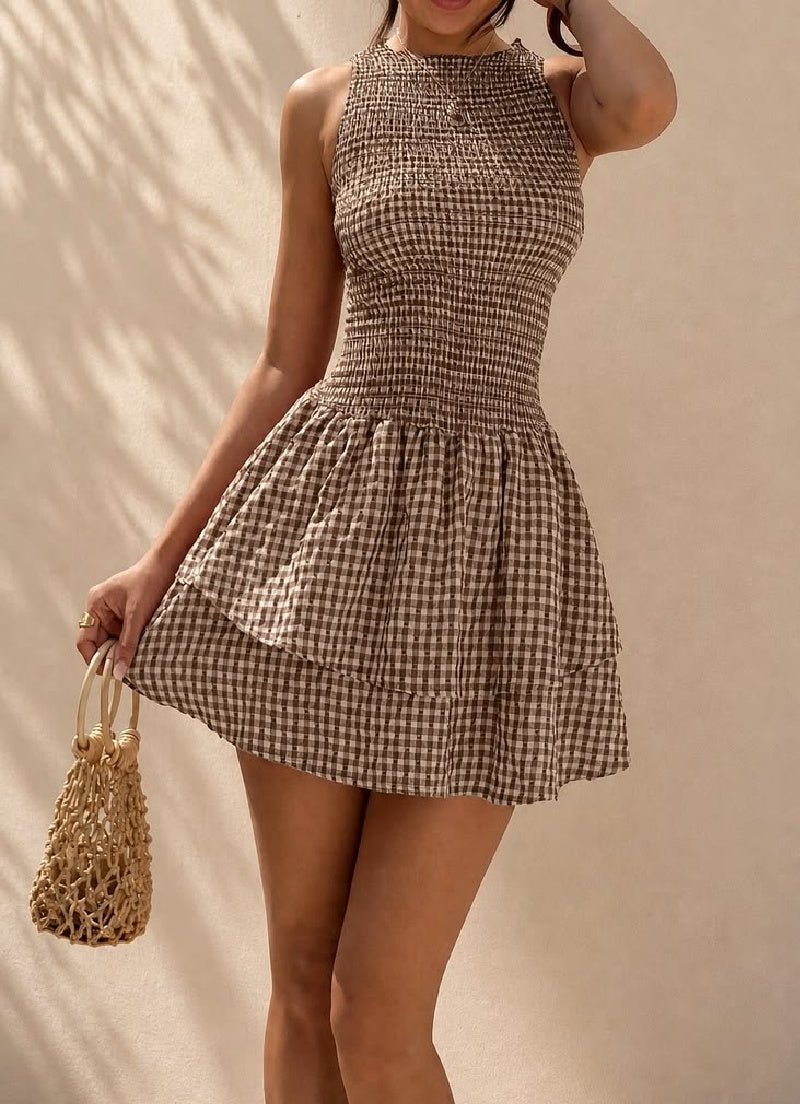 Vestido corto de cuadros fruncido Hazel