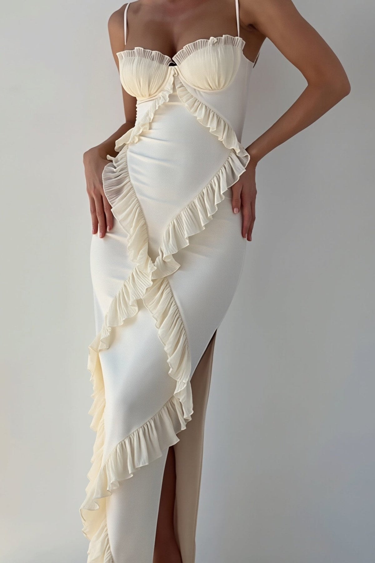 Vestido largo con volantes de encaje Helen