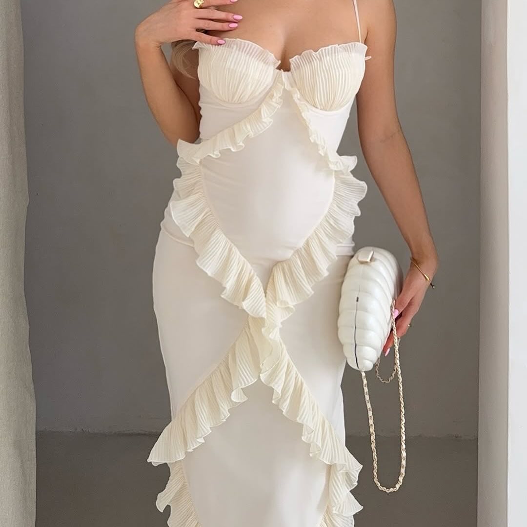 Vestido largo con volantes de encaje Helen