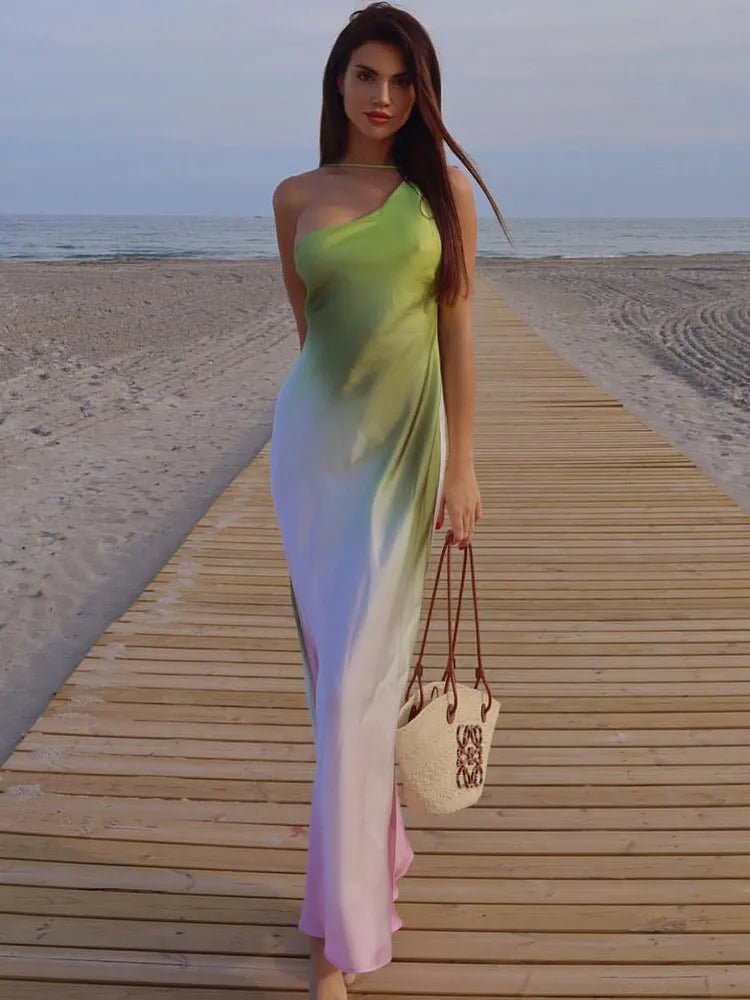 Vestido Helena asimétrico con un hombro descubierto