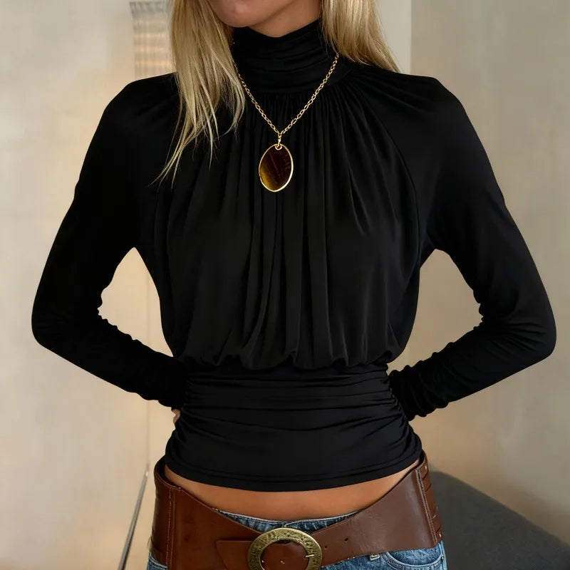 Top fruncido de cuello alto