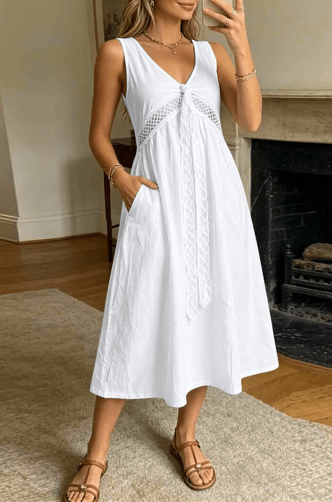 Vestido de corte evasé con ribete de encaje Ilaria