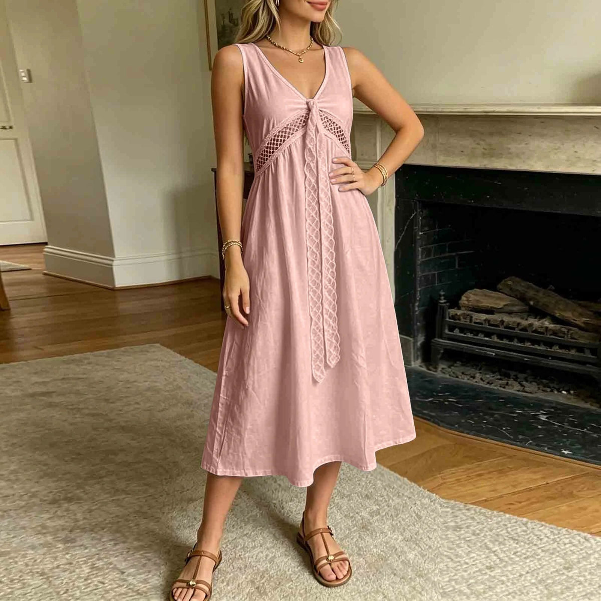 Vestido de corte evasé con ribete de encaje Ilaria