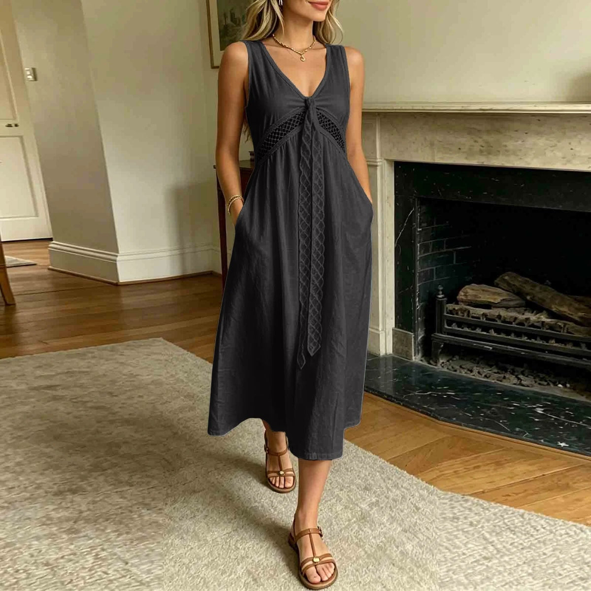 Vestido de corte evasé con ribete de encaje Ilaria