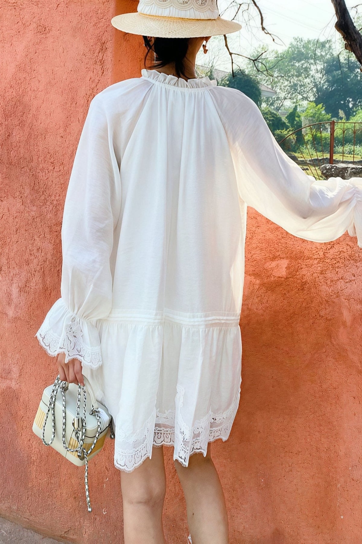 Vestido midi de lino y encaje de patchwork Imara
