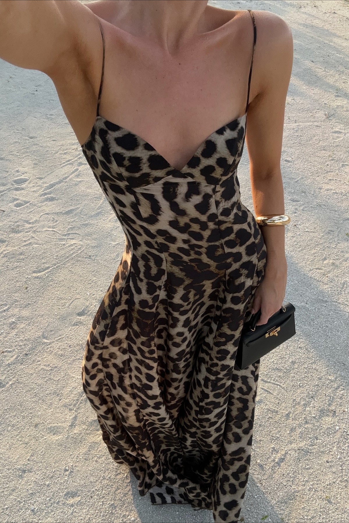 Vestido largo de tirantes finos con estampado de leopardo Imogen