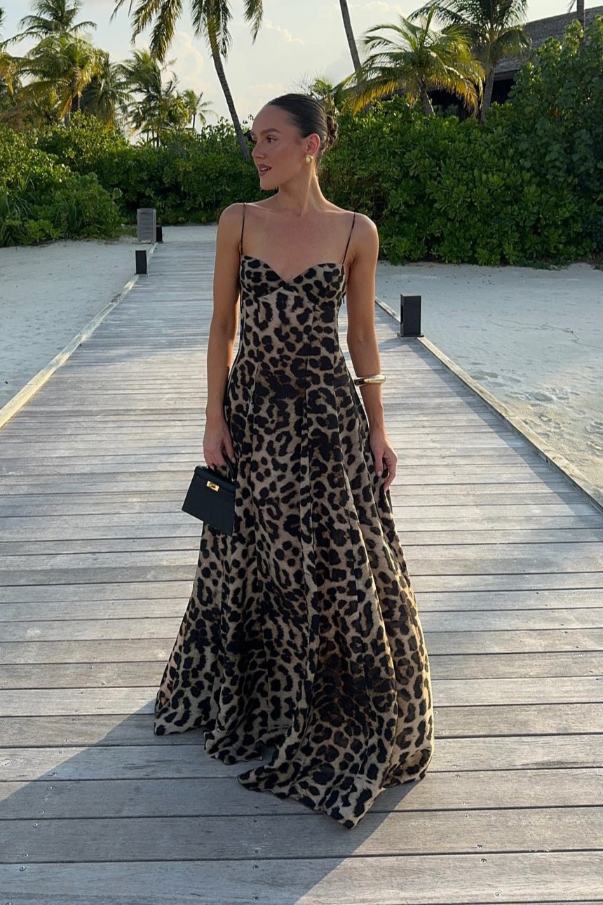 Vestido largo de tirantes finos con estampado de leopardo Imogen