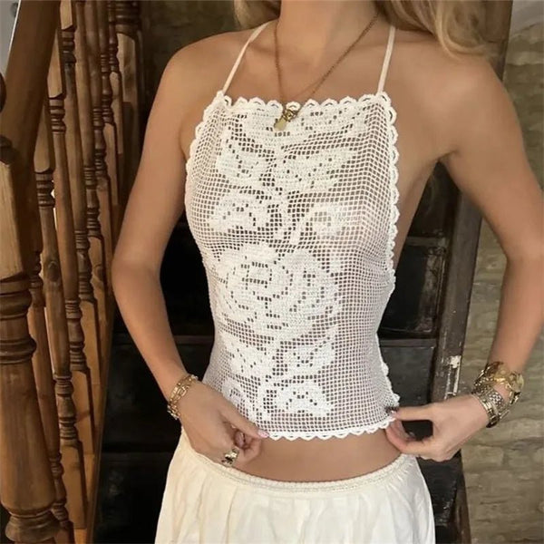 Top de tirantes de ganchillo bohemio Indigo