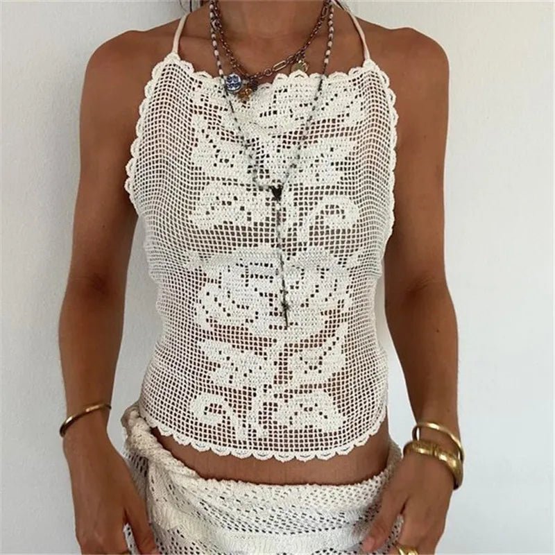 Top de tirantes de ganchillo bohemio Indigo