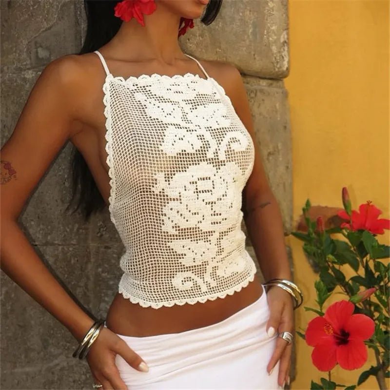 Top de tirantes de ganchillo bohemio Indigo