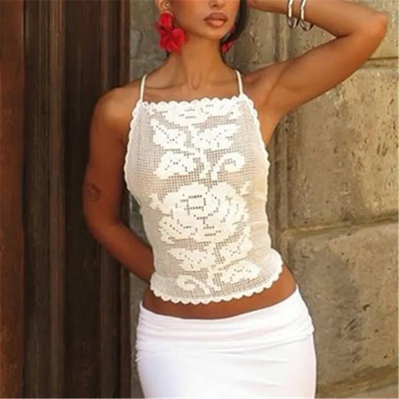 Top de tirantes de ganchillo bohemio Indigo