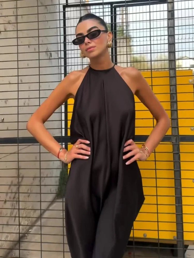 Maxivestido satinado con cuello halter Indira