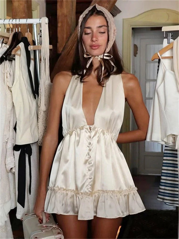 Minivestido satinado con escote en V Isabel