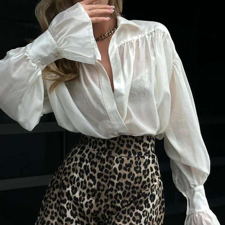 Camisa extragrande con mangas abullonadas y lazo de cinta Isabella