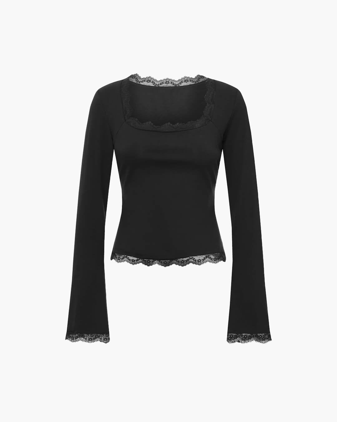 Top de cuello cuadrado con ribete de encaje Jackie
