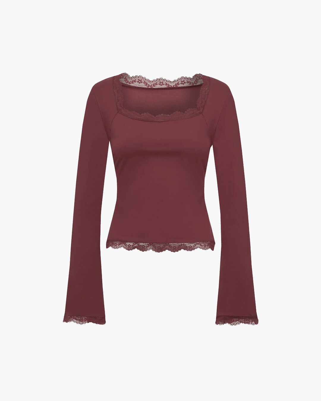 Top de cuello cuadrado con ribete de encaje Jackie