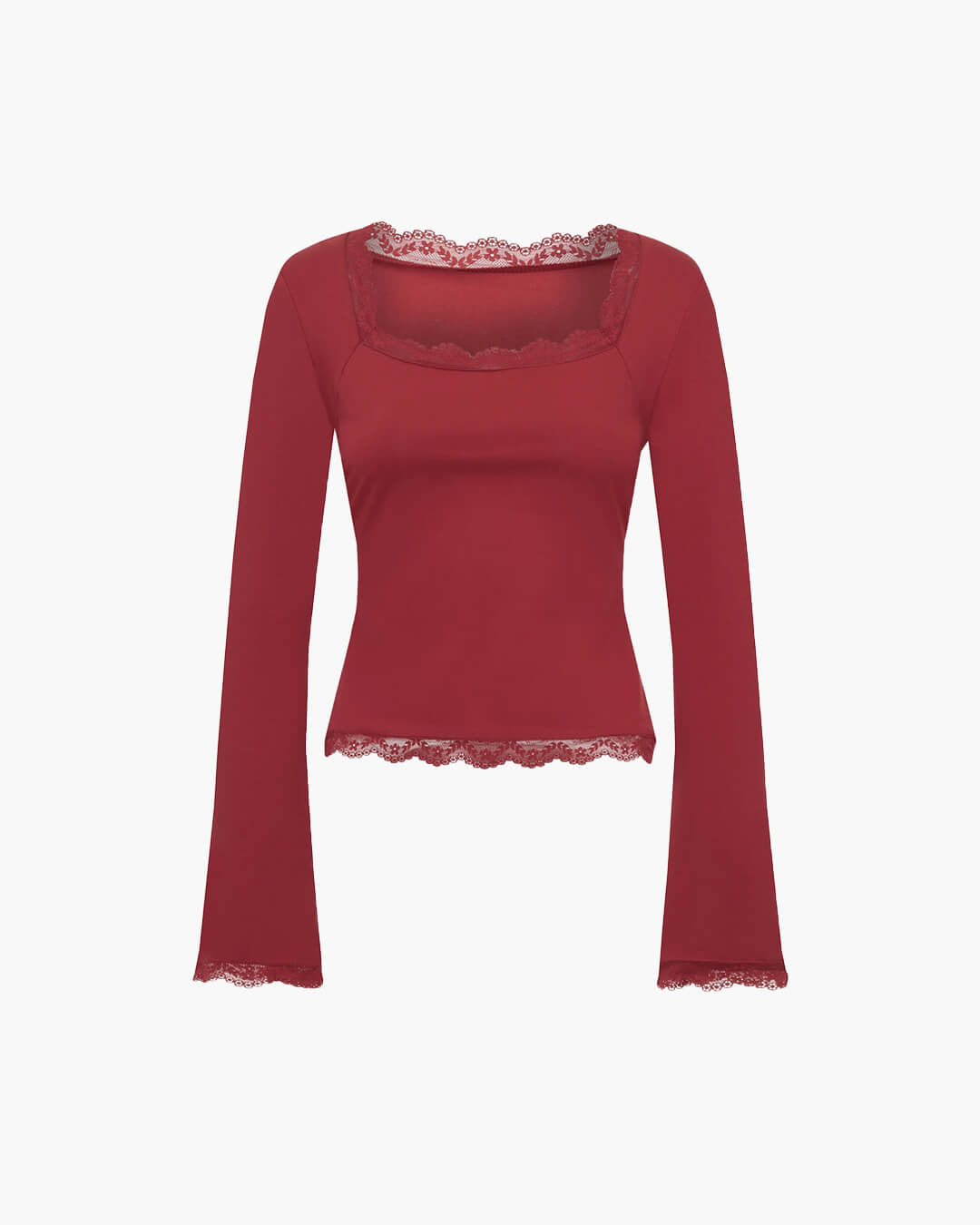 Top de cuello cuadrado con ribete de encaje Jackie
