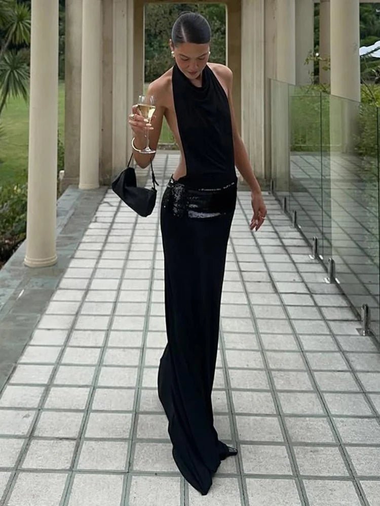 Vestido largo drapeado halter Jane