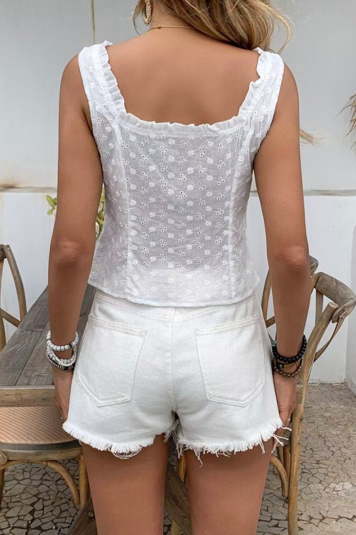 Top de tirantes Janna de jacquard floral y encaje