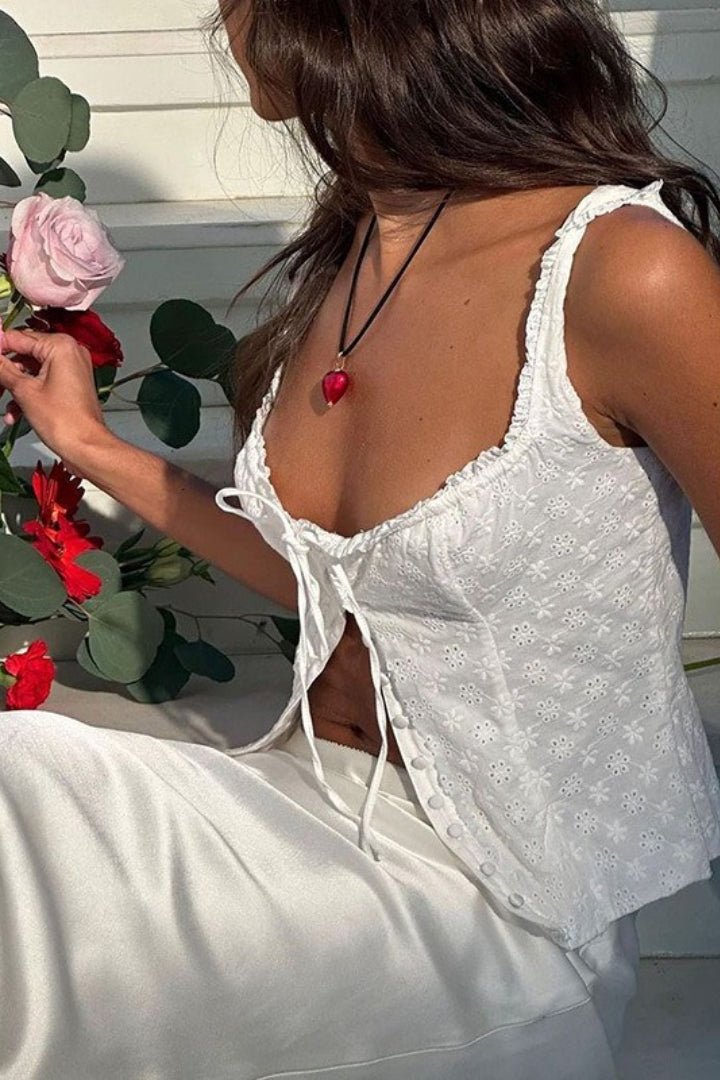 Top de tirantes Janna de jacquard floral y encaje
